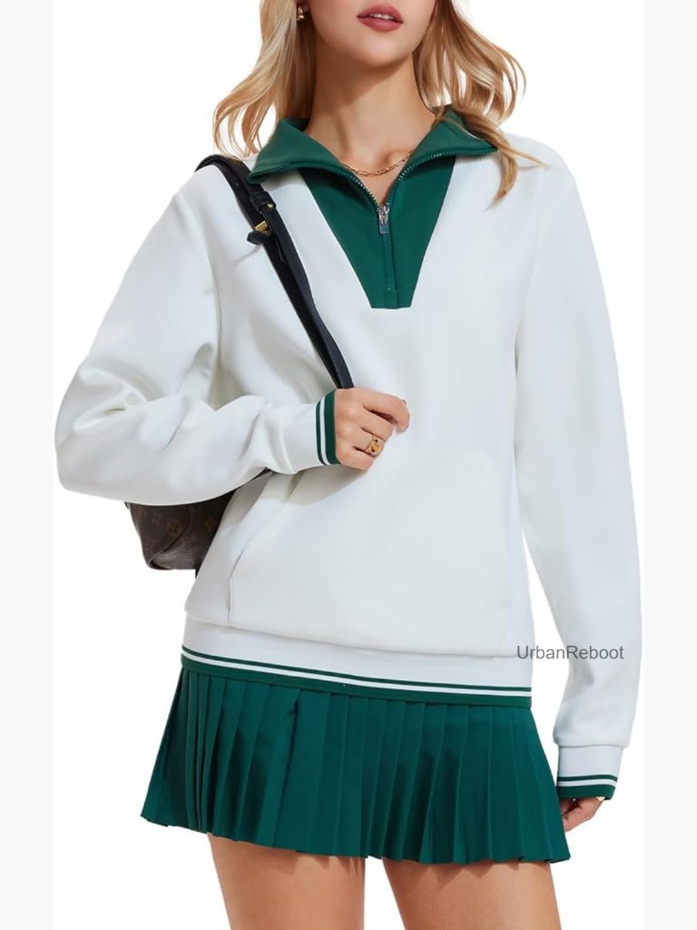 Two Piece Tennis Skirt Set With Pockets Oversize Pullover